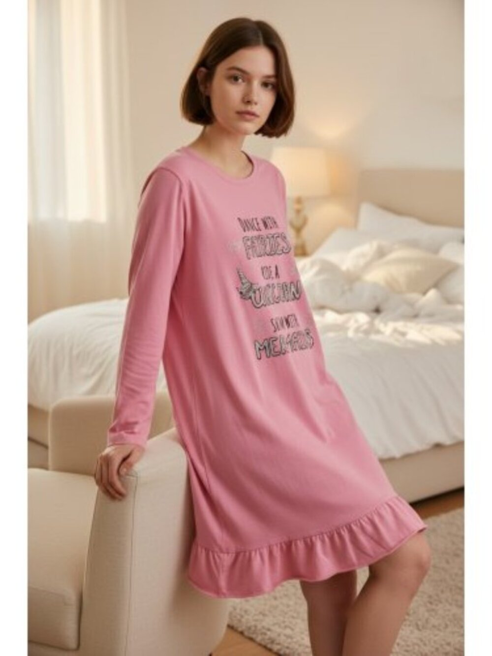 SWEET N SASSY Pink Long Sleeved Sparkly Fairy Nightgown Girls Size 14